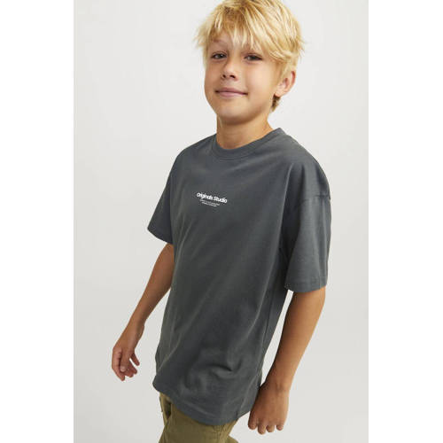 jack & jones JUNIOR T-shirt KORVESTERBRO met tekst Groen Jongens Katoen Ronde hals 128