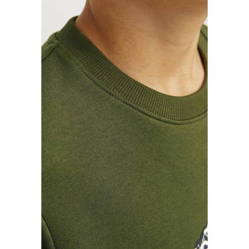jack & jones JUNIOR sweater JCOMOUNTAIN met printopdruk mosgroen Printopdruk 164