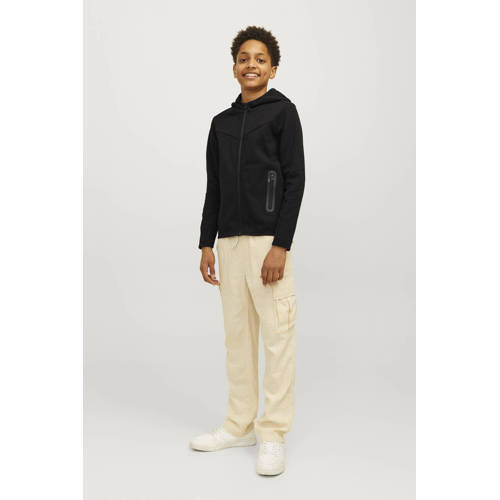 jack & jones JUNIOR vest JCOFUSION zwart Jongens Polyester Capuchon Effen 140
