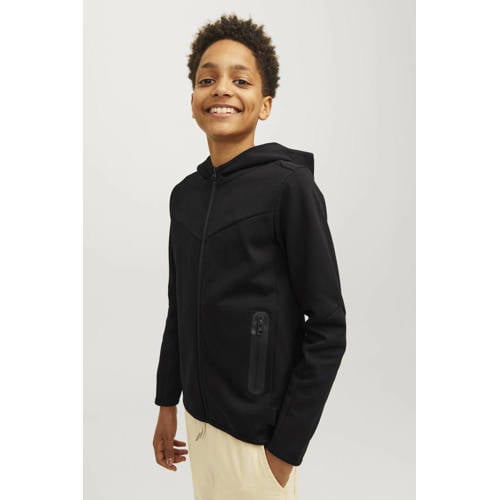 jack & jones JUNIOR vest JCOFUSION zwart Jongens Polyester Capuchon Effen 140