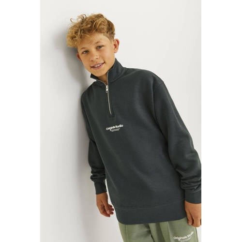 jack & jones JUNIOR sweater JORVESTERBRO met tekst Grijs Tekst 140