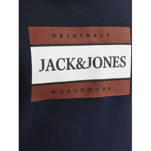 jack & jones JUNIOR hoodie JORFREDERIKSBERG met printopdruk donkerblauw Sweater 152