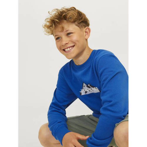 jack & jones JUNIOR sweater JCOMOUNTAIN met printopdruk hardblauw Printopdruk 152