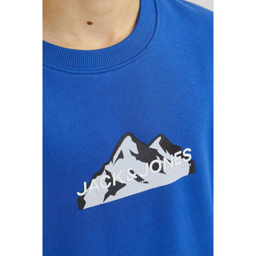 jack & jones JUNIOR sweater JCOMOUNTAIN met printopdruk hardblauw Printopdruk 152