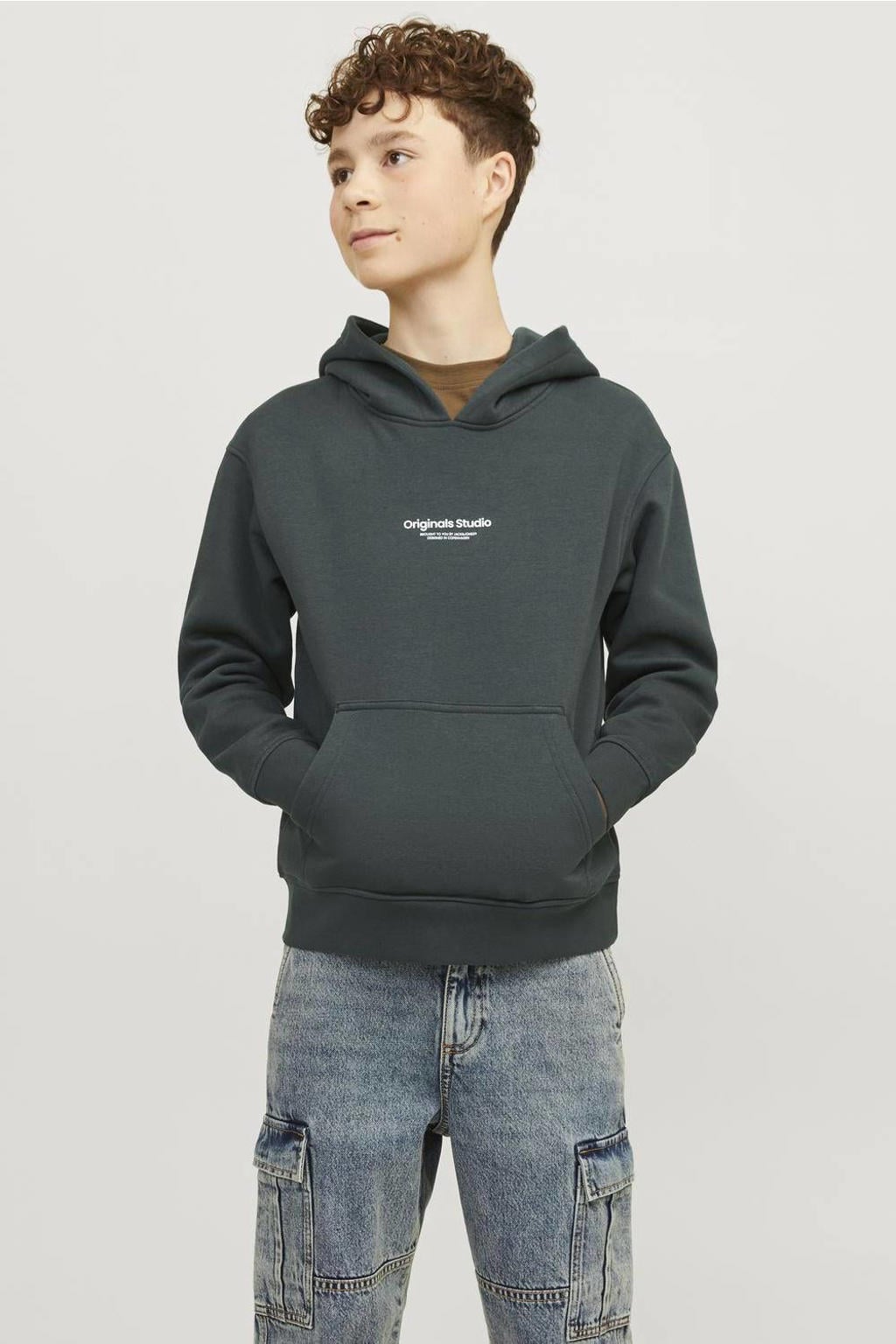 JACK & JONES JUNIOR hoodie JORVESTERBRO met tekst diep donkergroen