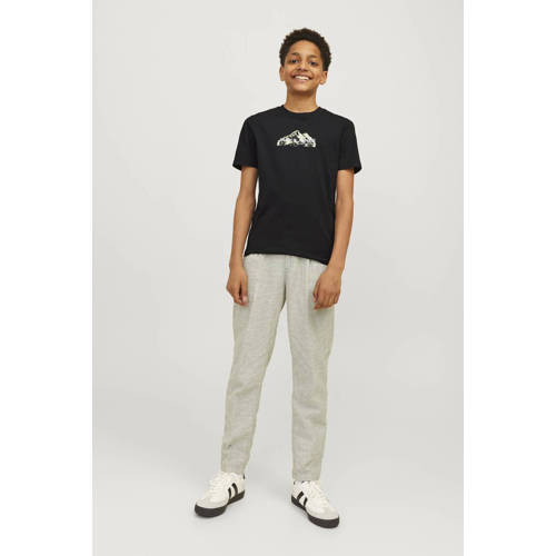 jack & jones JUNIOR T-shirt JCOMOUNTAIN met printopdruk zwart Jongens Denim Ronde hals 140