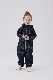 thumbnail: Donkerblauw en roze jongens en meisjes NAME IT MINI softshell buitenspeelpak van polyester met effen, lange mouwen en capuchon