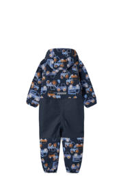 thumbnail: Donkerblauw, lichtblauw en okergele jongens en meisjes NAME IT MINI softshell buitenspeelpak met lange mouwen en capuchon