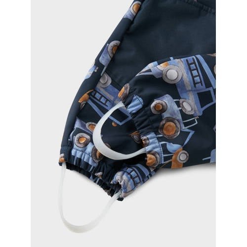 name it MINI softshell buitenspeelpak met all over print donkerblauw lichtblauw oker Jas 116