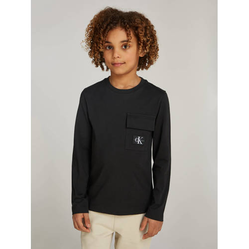 Calvin Klein longsleeve zwart Jongens Katoen Ronde hals Effen 176