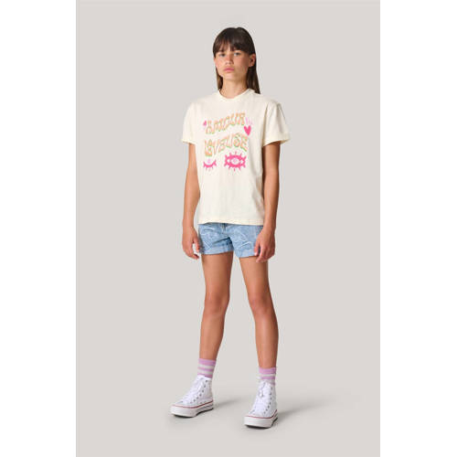 Shoeby T-shirt met printopdruk gebroken wit Ecru Meisjes Katoen Ronde hals 170 176