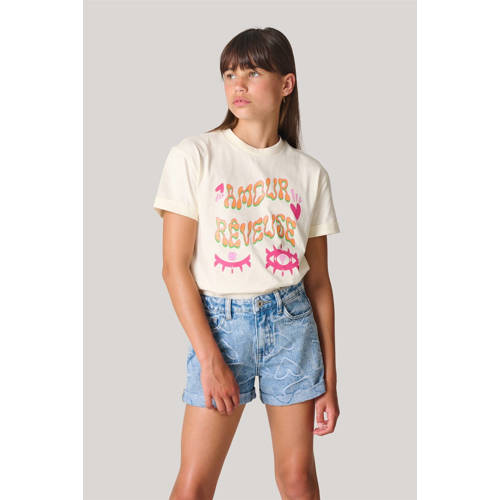 Shoeby T-shirt met printopdruk gebroken wit Ecru Meisjes Katoen Ronde hals 170 176