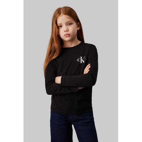 Calvin Klein longsleeve met logo zwart Jongens Meisjes Katoen Ronde hals 140