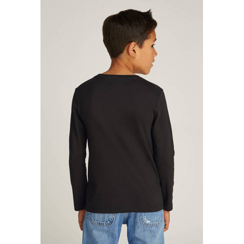 Calvin Klein longsleeve met logo zwart Jongens Meisjes Katoen Ronde hals 140
