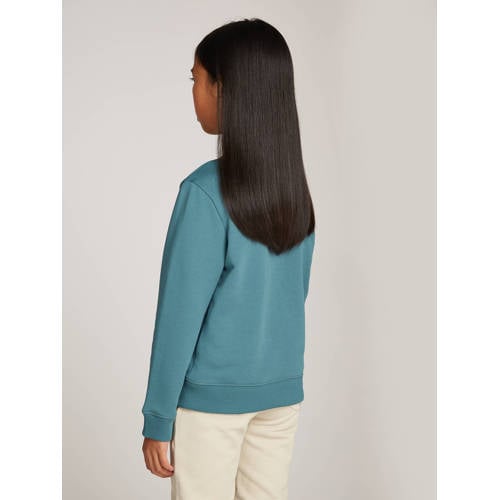 Calvin Klein sweater met logo zeeblauw Jongens Meisjes Katoen Ronde hals 176