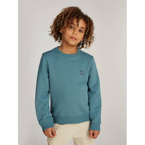 Calvin Klein sweater met logo zeeblauw Jongens Meisjes Katoen Ronde hals 176