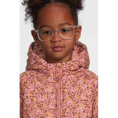 Your Wishes gebloemde gewatteerde winterjas Ovy oudroze Meisjes Polyester Capuchon 122 128