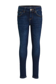 thumbnail: Dark blue denim jongens anytime skinny jeans van denim met rits- en knoopsluiting en effen