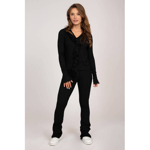 NIK&NIK flared broek Vonda zwart Meisjes Polyester Effen 176