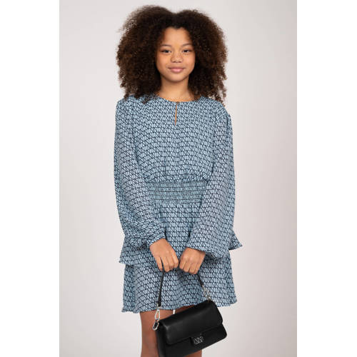 NIK&NIK jurk Leighton met all over print lichtblauw Meisjes Polyester Ronde hals 176