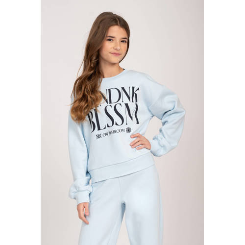 NIK&NIK sweater Blossom met tekst lichtblauw zwart Tekst 176