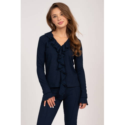 NIK&NIK top Vonda donkerblauw Meisjes Polyester V-hals Effen 140