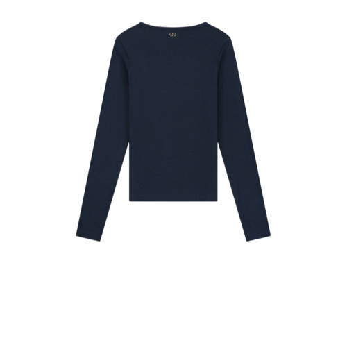 NIK&NIK ribgebreide top Presley donkerblauw Meisjes Polyester Ronde hals 128