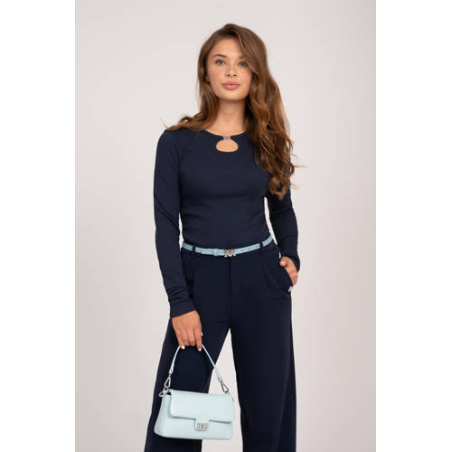 NIK&NIK ribgebreide top Presley donkerblauw Meisjes Polyester Ronde hals 128
