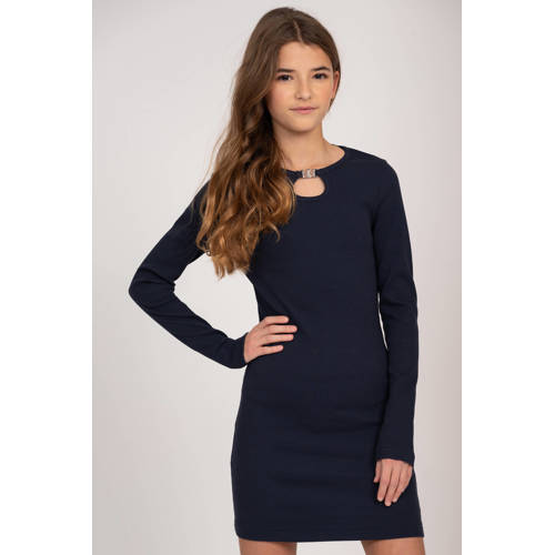 NIK&NIK ribgebreide jurk Presley donkerblauw Meisjes Polyester Ronde hals 176