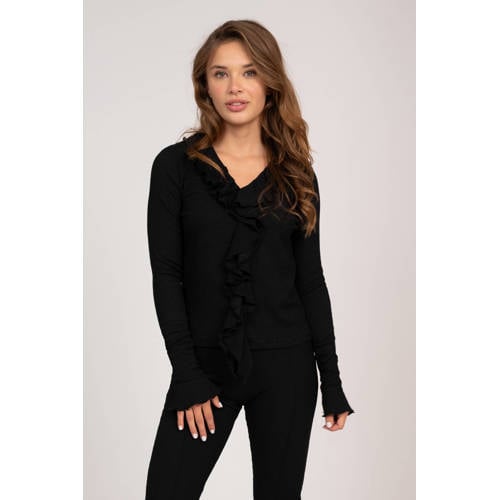 NIK&NIK top Vonda zwart Meisjes Polyester V-hals Effen 140