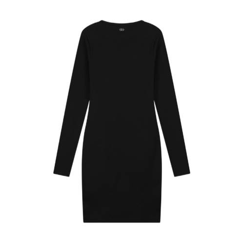 NIK&NIK ribgebreide jurk Presley zwart Meisjes Polyester Ronde hals Effen 128