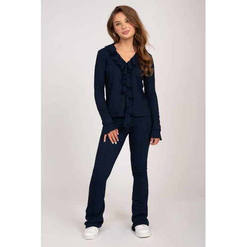 NIK&NIK flared broek Vonda donkerblauw Meisjes Polyester Effen 128