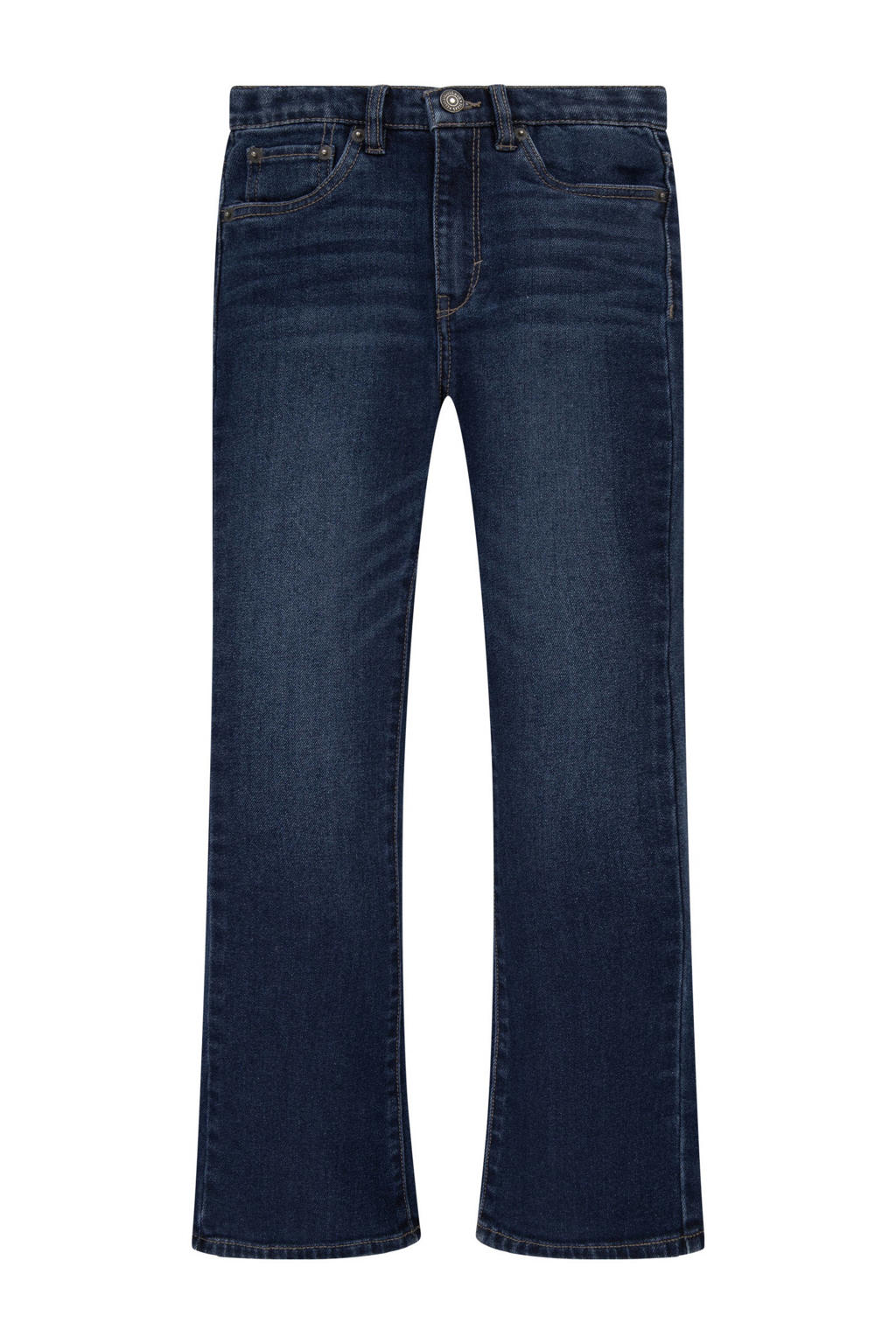 Medium blue denim meisjes Levi's Kids high waist flared jeans COMPLEX van stretchdenim met rits- en knoopsluiting en effen