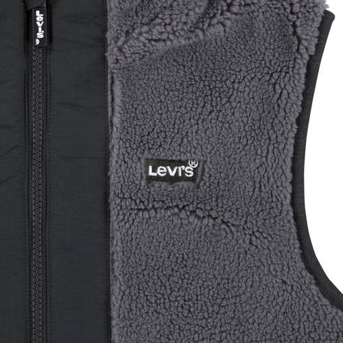 Levis Levi's Kids bodywarmer zwart grijs Jongens Teddy Opstaande kraag Meerkleurig 164