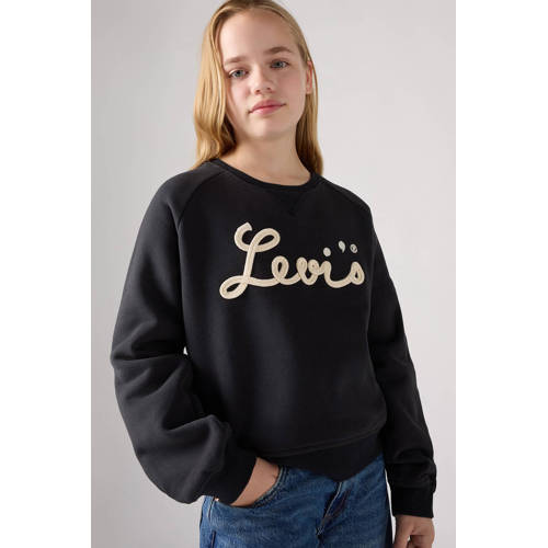 Levis Levi's Kids sweater MIXED TEXTURES met tekst zwart Tekst 158