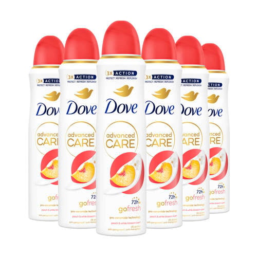 Dove Advanced Care Go Fresh Peach & White Blossom anti-transpirant deodorant spray voordeelverpakking 6 x 150 ml