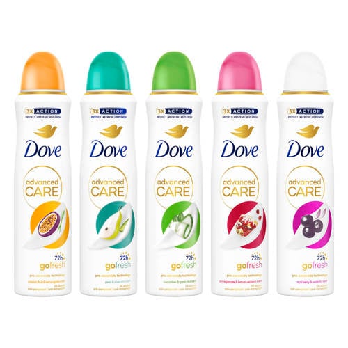Dove Advanced Care Go Fresh anti-transpirant deodorant spray mix set voordeelverpakking 5 x 150 ml