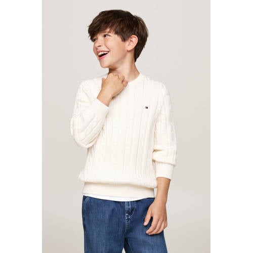 Tommy Hilfiger gebreide trui ecru Wit Jongens Katoen Ronde hals Effen 164