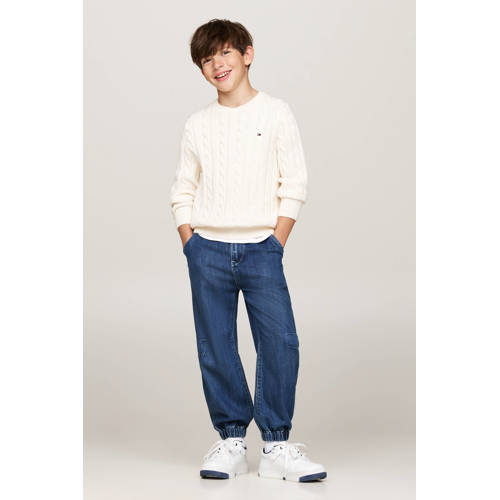 Tommy Hilfiger gebreide trui ecru Wit Jongens Katoen Ronde hals Effen 164