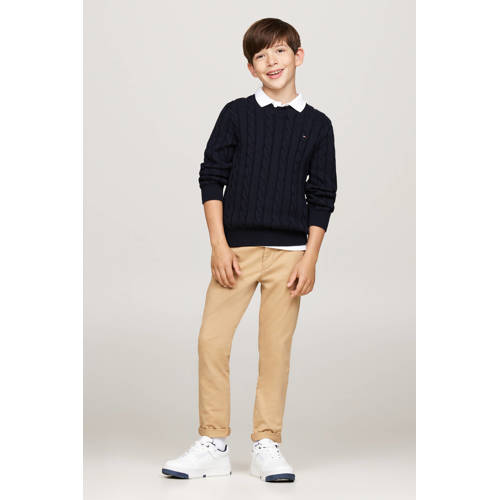 Tommy Hilfiger gebreide trui blauw Jongens Katoen Ronde hals Effen 140