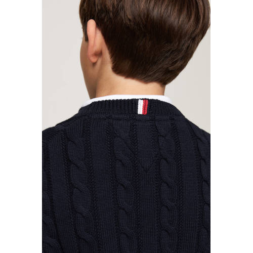 Tommy Hilfiger gebreide trui blauw Jongens Katoen Ronde hals Effen 140