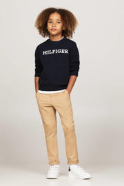 thumbnail: Blauwe jongens Tommy Hilfiger sweater van stretchkatoen met logo dessin, lange mouwen en ronde hals