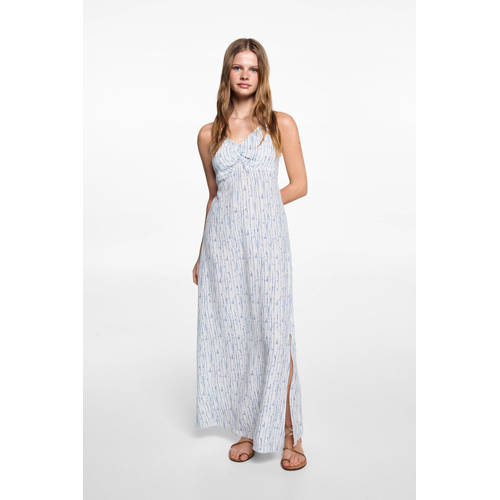 MANGO TEENS maxi jurk met all over print naturel wit blauw Meisjes Viscose V-hals 168(M)