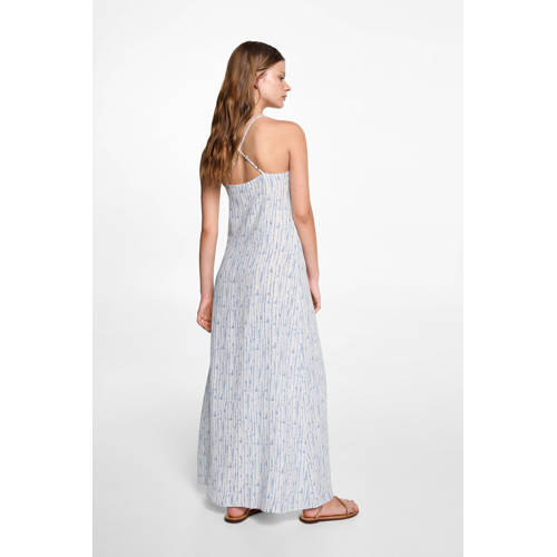 MANGO TEENS maxi jurk met all over print naturel wit blauw Meisjes Viscose V-hals 168(M)