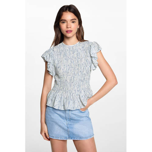 MANGO TEENS top wit blauw Meisjes Viscose Ronde hals Effen 158(XS)