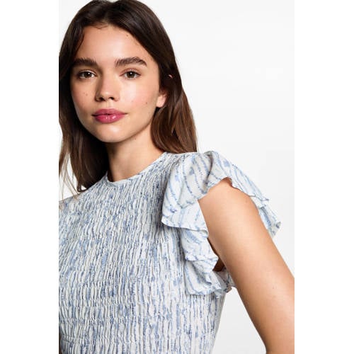MANGO TEENS top wit blauw Meisjes Viscose Ronde hals Effen 158(XS)