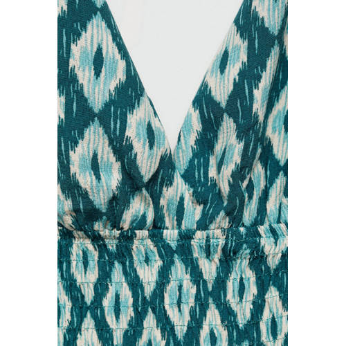 MANGO TEENS jurk met grafische print blauw Meisjes Viscose V-hals Grafisch 152(XXS)