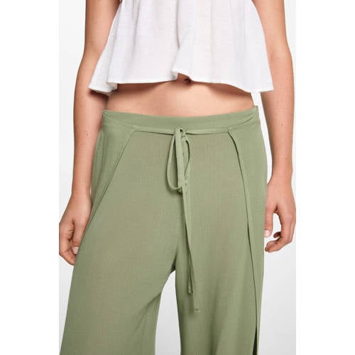 MANGO TEENS wide leg broek beige kaki Meisjes Viscose Effen 152(XXS)