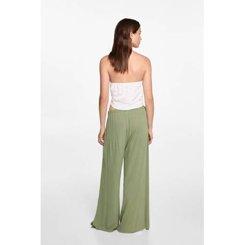 MANGO TEENS wide leg broek beige kaki Meisjes Viscose Effen 152(XXS)