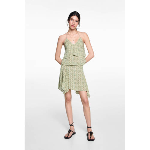 MANGO TEENS spaghettitop met all over print groen Meisjes Viscose V-hals 158(XS)